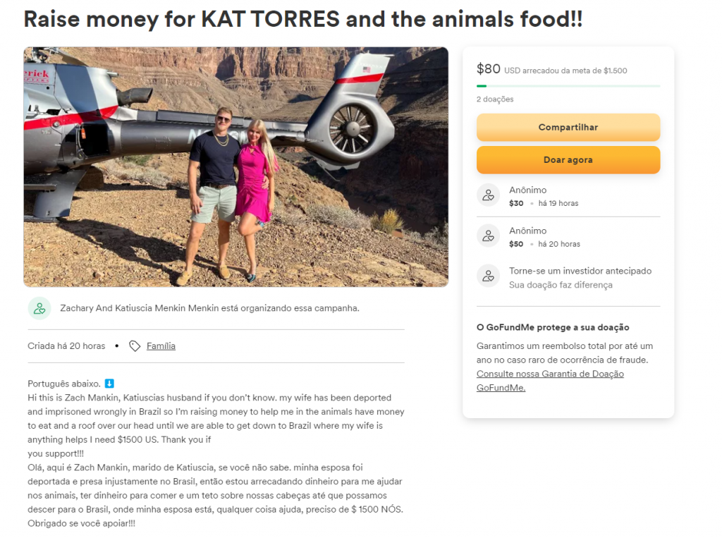 Marido de Kat Torres, presa em BH, faz vaquinha para comer