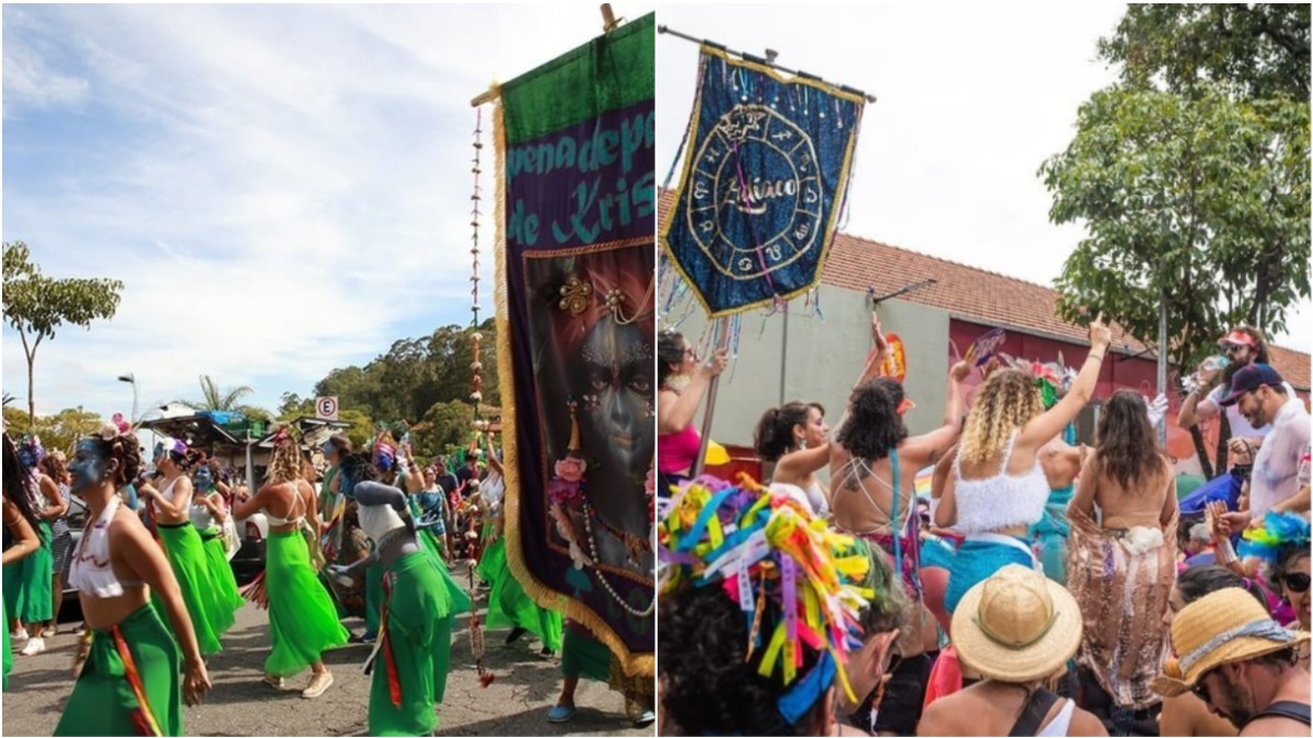 bloco pena de pavão de krishna e cortejo zodíaco