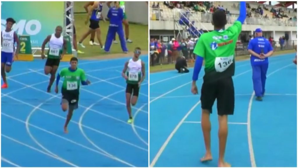 Atleta corre descalço