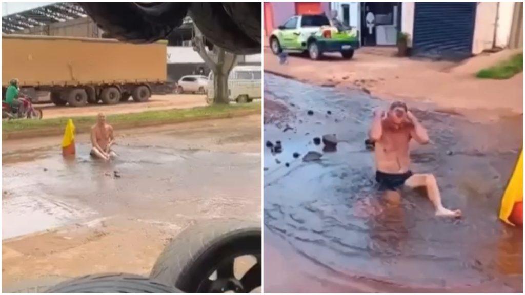 homem banho cratera