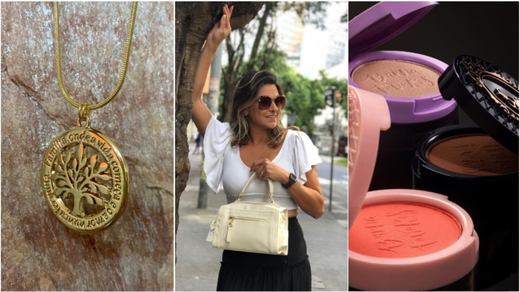 colar, bolsa e maquiagem bt
