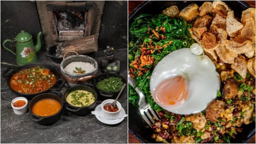 frango com quiabo e feijão tropeiro