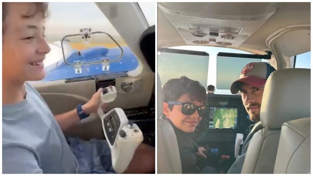 Francisco Veronezi Maia e pai em avião