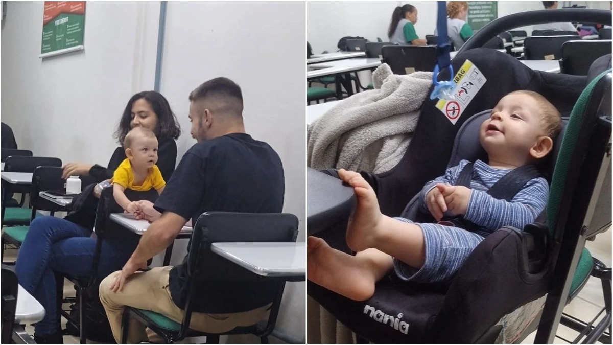 bebê participa das aulas com os pais no instituto federal santa catarina