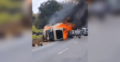caminhão pegando fogo em itaguara