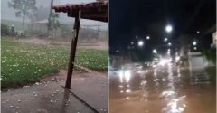 chuva de granizo e rua alagada em teófilo otôni