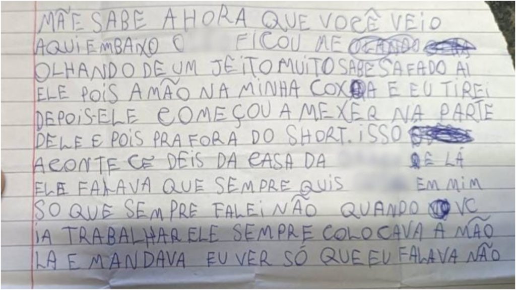 menina escreve carta abuso