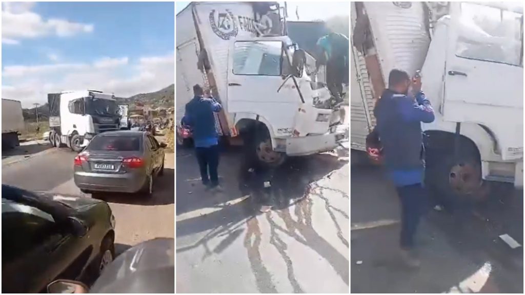 Dois veículos de cargas se envolveram em acidente na BR-381 neste domingo. (X @@Br381_urgente/ Reprodução)