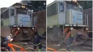 ciclista atingida trem carga