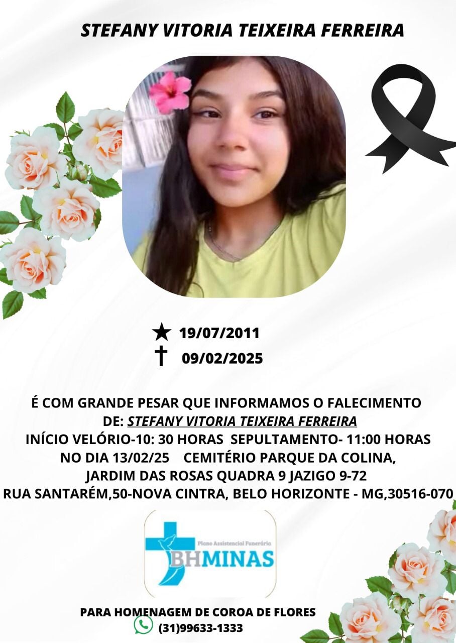 Corpo de Stefany Vitória será sepultado nesta quinta-feira em BH