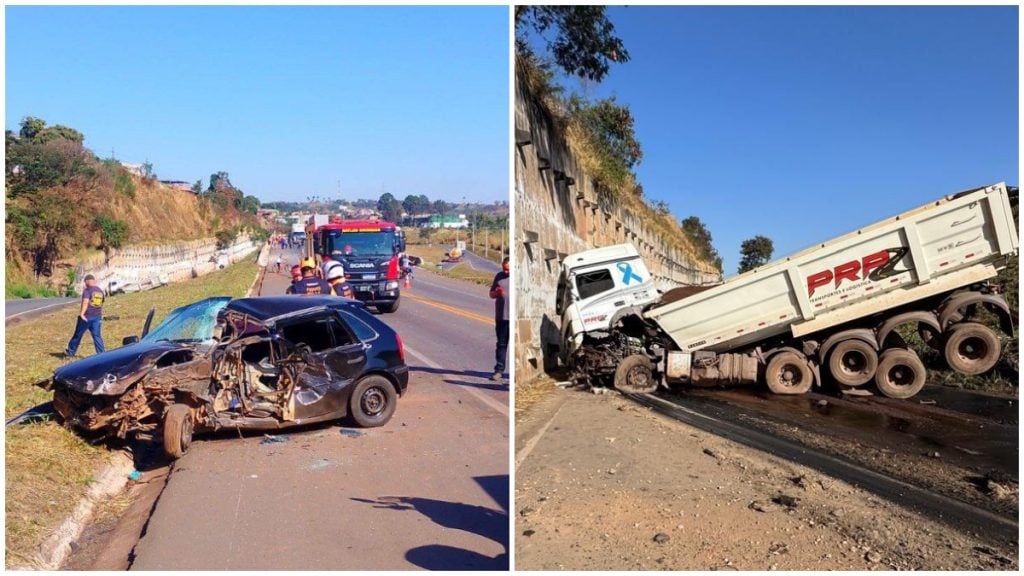 Acidente entre carro e caminhão deixa um morto e interdita a BR-381 neste sábado
