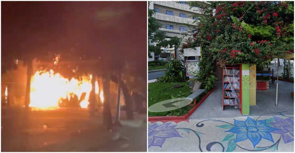 Biblioteca comunitária foi incendiada na madrugada deste domingo (29)