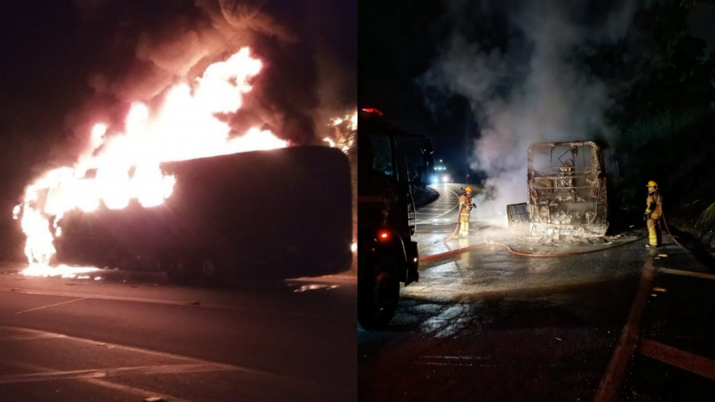 Acidente causa incêndio em ônibus na BR-040