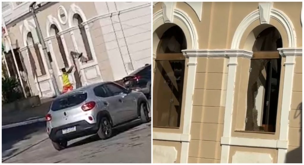 Homem é preso após jogar uma tampa de bueiro contra a Câmara Municipal de Nova Lima