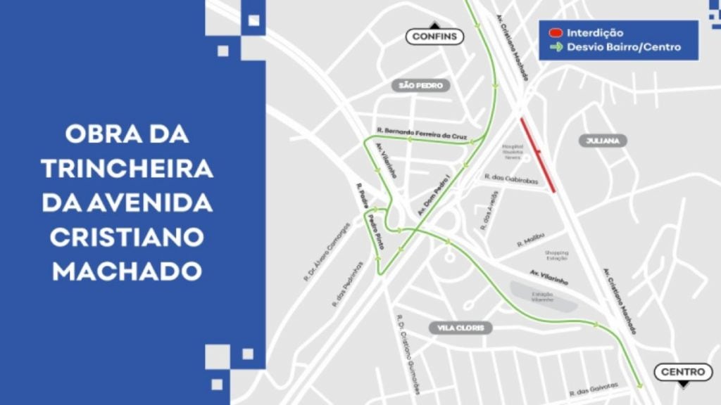 Nova interdição da av. Cristiano Machado começa nesta segunda-feira, em BH