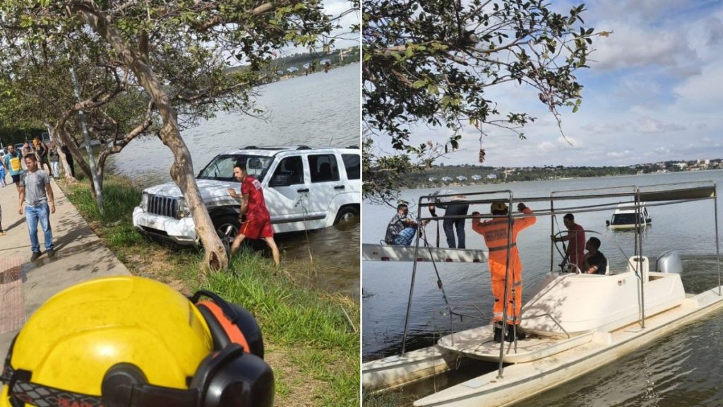 Motorista erra manobra e carro cai na Lagoa Central de Lagoa Santa, na Grande BH