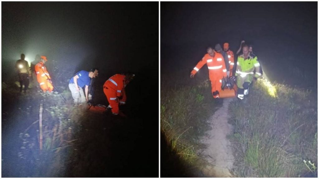 Resgate de mulher que sofreu queda em trilha do Pico do Itacolomi, em Ouro Preto (CBMMG/Divulgação)
