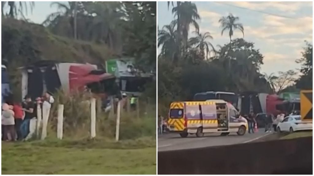 VÍDEO: Acidente envolvendo ônibus e carretas interdita BR-381 na Grande BH