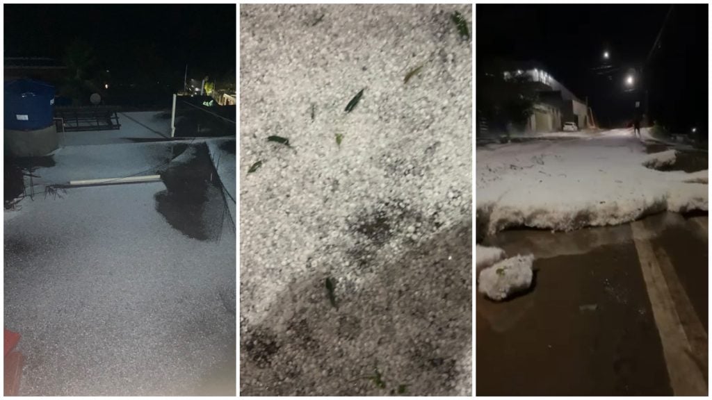 'Tapete de gelo': chuva de granizo assusta moradores e cobre ruas de Rio Piracicaba, em Minas