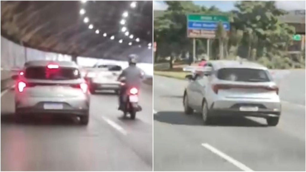 Motorista flagrado dirigindo com uma escada colocada entre as janelas traseiras do veículo