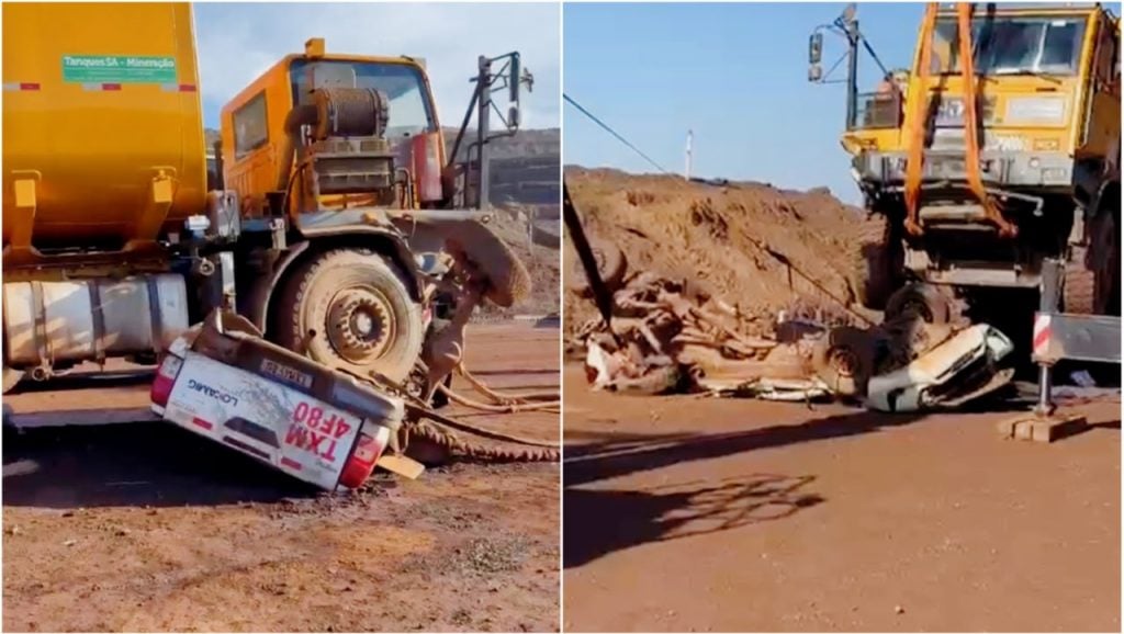 Vídeo mostra resgate ao trabalhador de 50 anos que estava em caminhonete esmagada por um caminhão em Congonhas