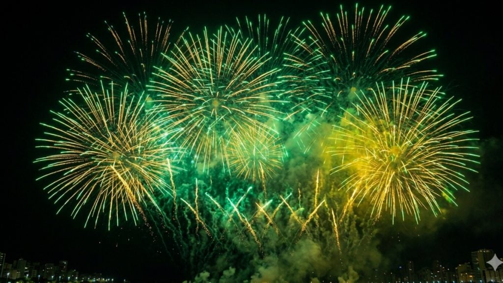 Fogos sem estampido verde e amarelo para celebrar Copa do Mundo
