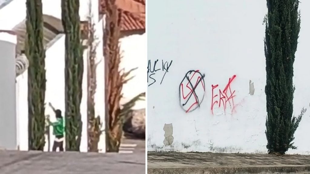 Homem é flagrado pichando imóveis com símbolos nazistas