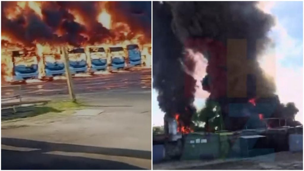Imagens mostram frota de ônibus pegando fogo em BH