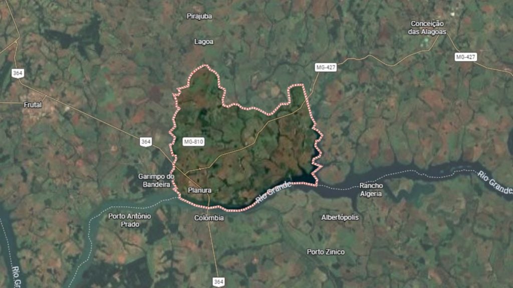 Google Maps da cidade de Planura, onde novo tremor de terra foi registrado no Triângulo, em Minas Gerais