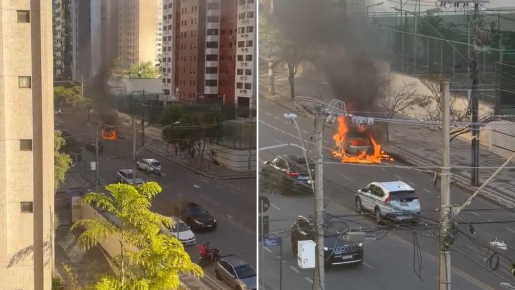 carro pega fogo explode belvedere bh