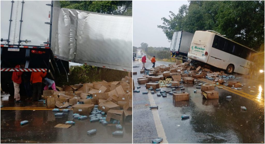 Acidente grave entre ônibus e caminhão na BR-040, em Três Marias
