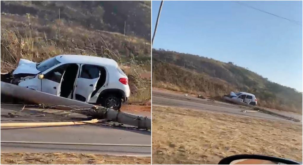 O motorista de um carro atingiu um poste e derrubou outros quatro na Via Expressa, entre Contagem e Betim