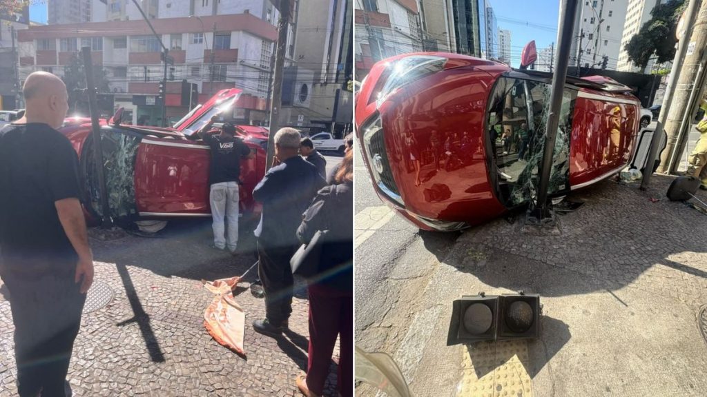 Carro com casal de idosos capota na avenida do Contorno, em Belo Horizonte