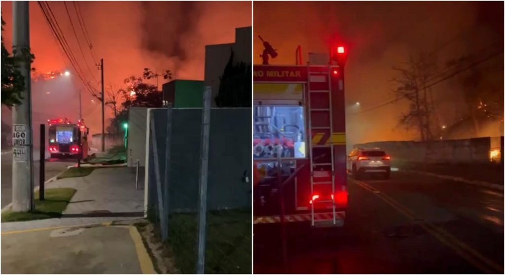 Fogo ameaça casas após atingir mata no bairro Buritis, na região Oeste de BH