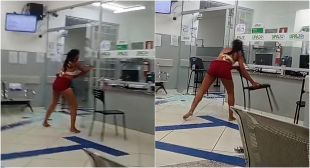 Mulher quebra parte da recepção da UPA de Nova Serrana