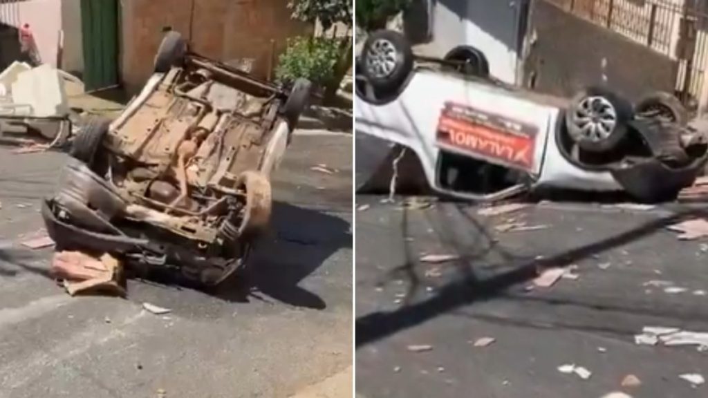 Carro capota ao tentar subir morro no Tupi, em BH