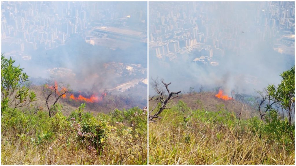 O Corpo de Bombeiros Militares atua em incêndio na Unidade de conservação Estação Ecológica de Cercadinho, no bairro Buritis.