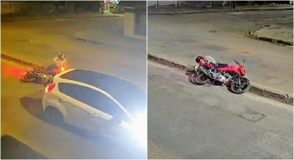 Homem atropelou a ex duas vezes; vídeo mostra momento em que ele derruba a mulher da moto e joga o carro sobre ela