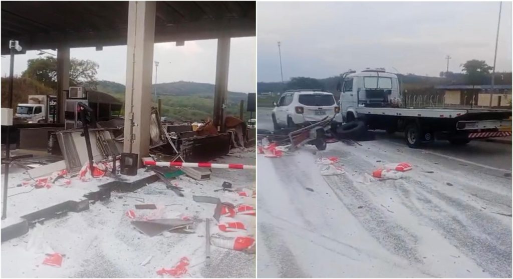 Caminhoneiro embriagado atinge cabine de pedágio na Fernão Dias