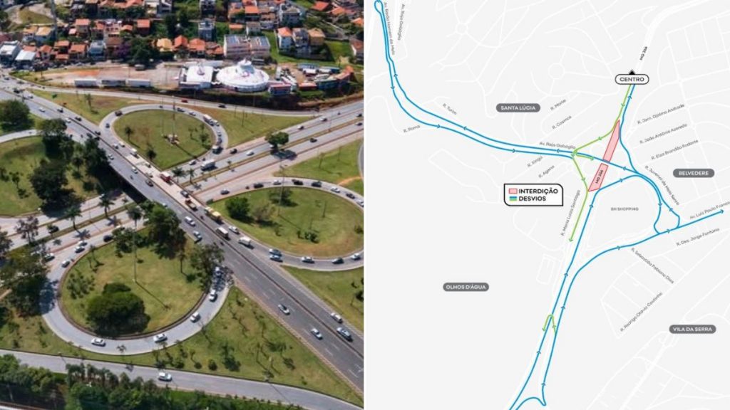 Obras do Trevo do Belvedere fecham MGC-356 neste fim de semana; veja desvios