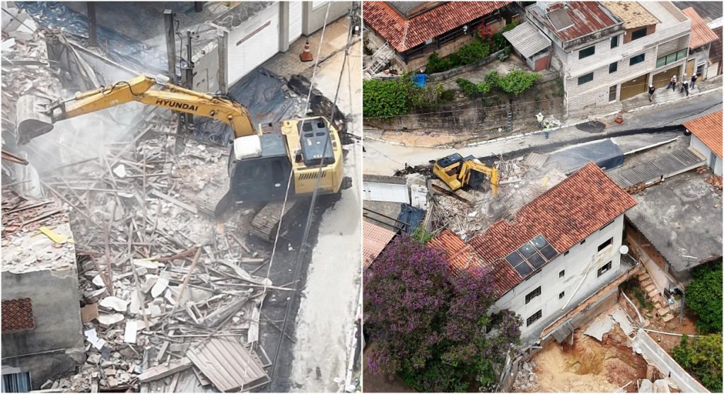 Casa que teve estrutura comprometida por queda de muro de arrimo em Nova Lima é demolida