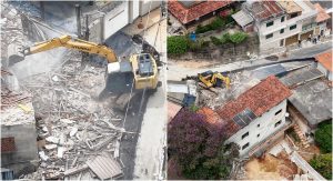 Casa que teve estrutura comprometida por queda de muro de arrimo em Nova Lima é demolida