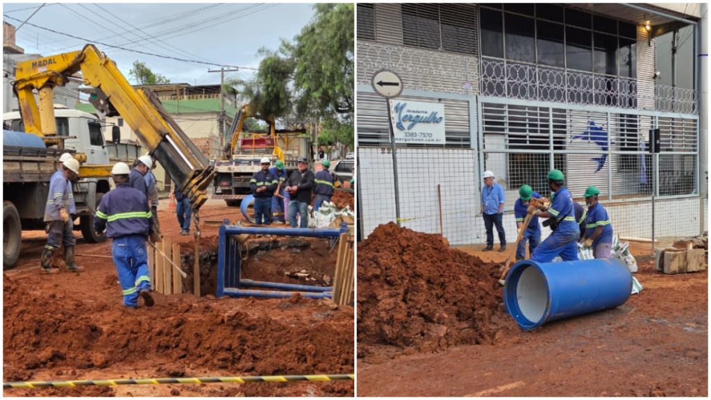 Técnicos da Copasa trabalham em adutora que se rompeu no Barreiro, em BH