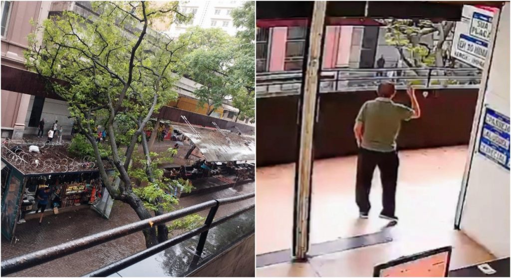 Uma árvore de grande porte caiu no Centro de BH, próximo à Praça Sete, na manhã desta sexta-feira (16)