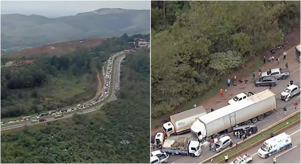 O grave acidente registrado na BR-040 provoca um congestionamento de 8 quilômetros no sentido BH