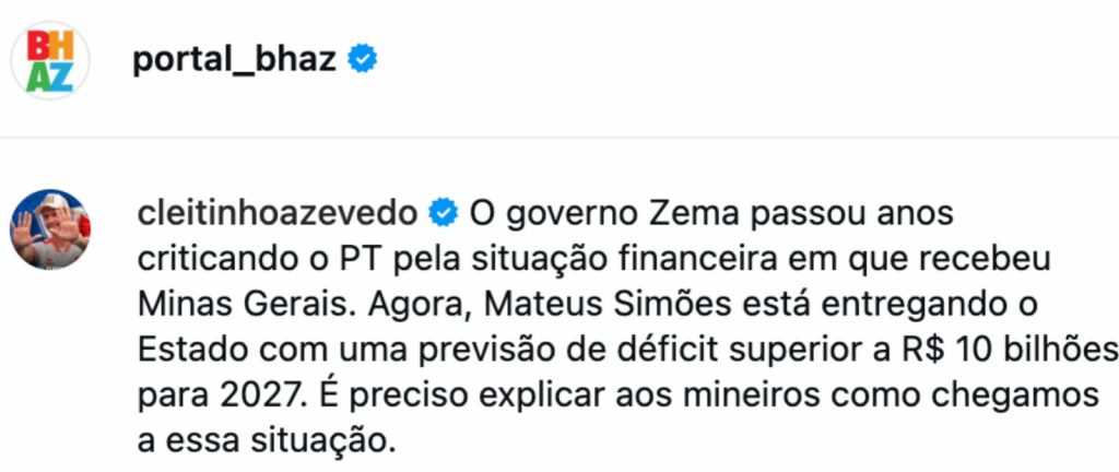 Cleitinho reage a Simões
