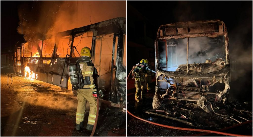 Um ônibus foi incendiado em Sete Lagoas, na região Central do estado