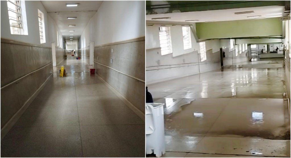 Após chuva, infiltrações tomam conta do Hospital Júlia Kubitschek em BH