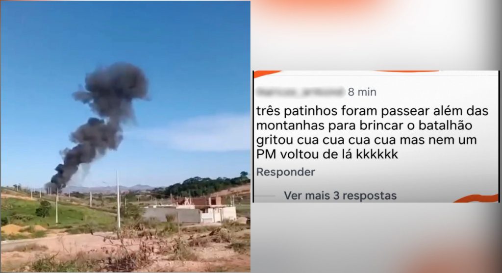 Um homem foi preso após fazer comentários ironizando a morte de três militares em um acidente aéreo e, Santana do Paraíso, próximo a Ipatinga, no Vale do Aço