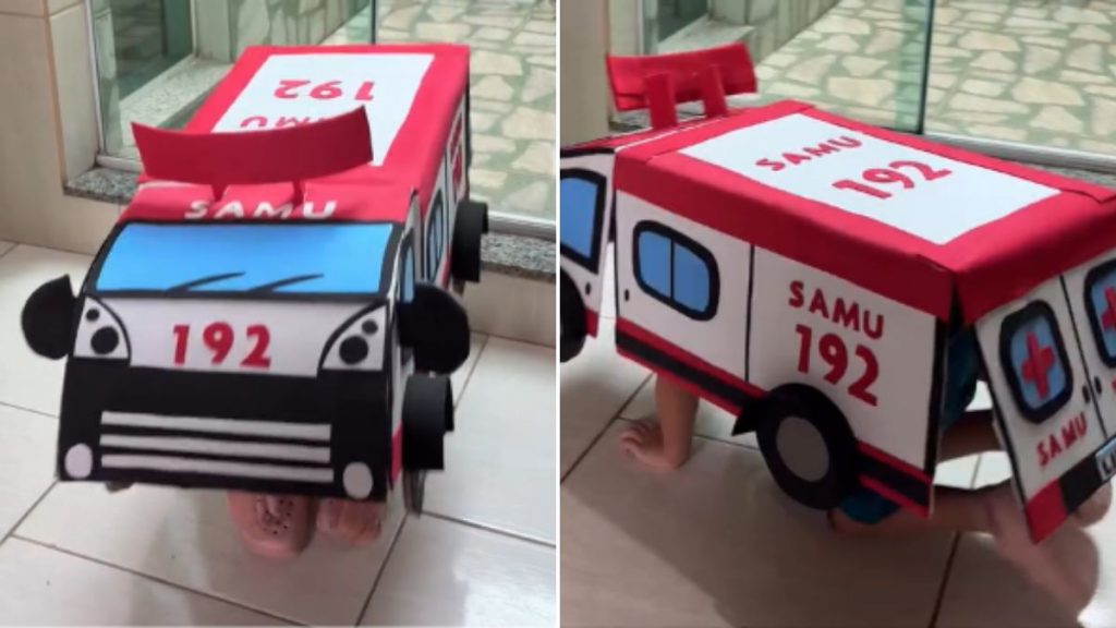 Criança viraliza após se transformar em viatura do Samu em Dia da Mochila Maluca